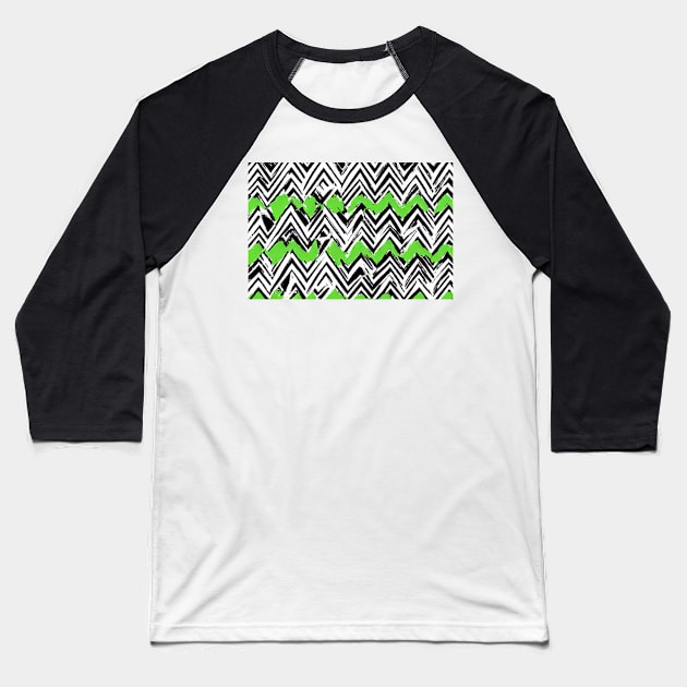 Abstract black and white zig zag pattern with green blobs Baseball T-Shirt by Russell102